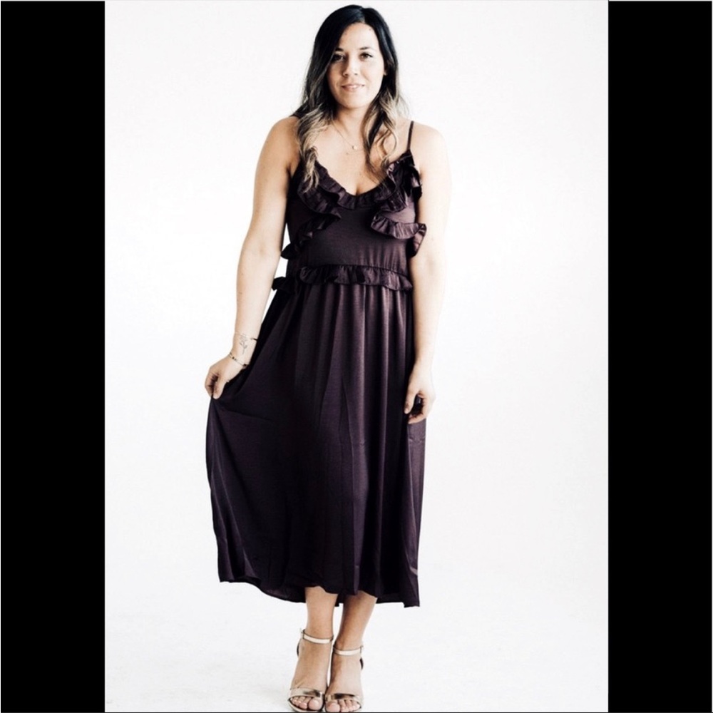 Carly Jean Los Angeles Elenora Midi Ruffle Dress, Maroon